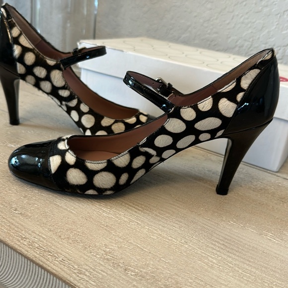 BODEN Patent Leather Heels Dalmatian print Calf Hair Black White Size 40 - Picture 3 of 14